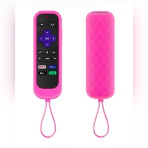 Bright Pink Silicone Roku Remote Cover with Wrist Strap BNIB